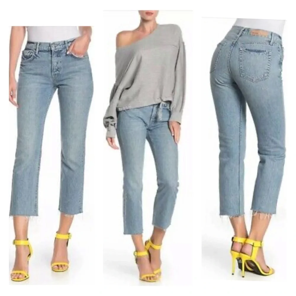 GRLFRND Tatum Crop Flare Distressed Raw Hem Jeans Sz 30 - Picture 1 of 12